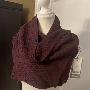 NWT Bench Knit Scarf Shawl 7 way multi Neck Warmer Grandpa Sweater Buttons Wine
